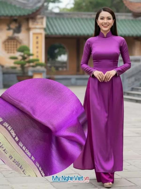 Vải lụa satin trơn tím hồng 6m khổ 90 MNV-LNL6/2