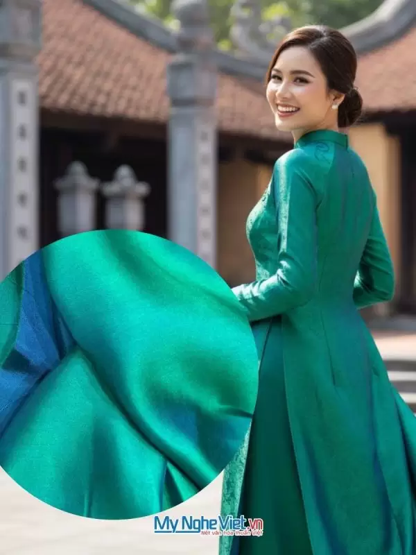 Vải lụa satin trơn xanh cổ vịt 6m khổ 90 MNV-LTA6/2