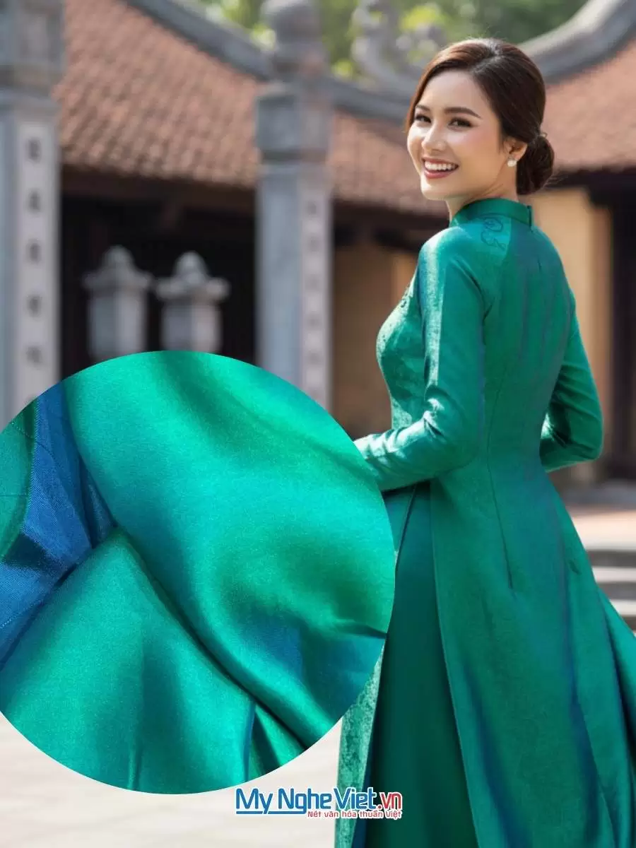 Vải lụa satin trơn xanh cổ vịt 6m khổ 90 MNV-LTA6/2