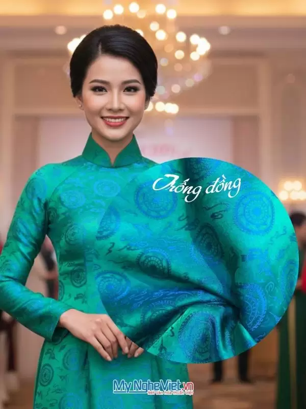 Vải Lụa Hà Đông Trống Đồng Xanh Cổ Vịt 3.7m MNV-LHD37/19