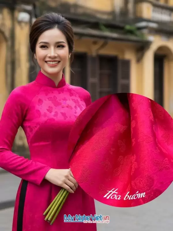 Lụa Hà Đông bươm bướm hồng sen 3.7m MNV-LHD42