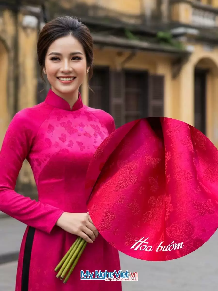 Lụa Hà Đông bươm bướm hồng sen 3.7m MNV-LHD42