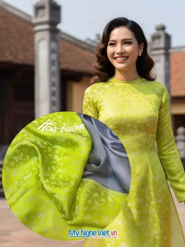 Lụa áo dài Hà Đông bươm bướm xanh cốm 3.7m MNV-LHD41