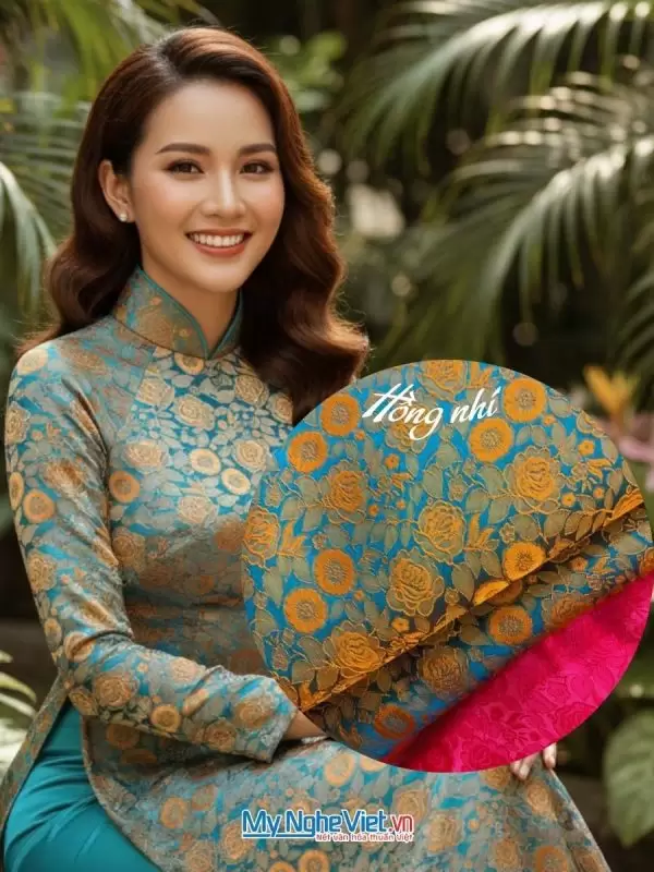 Vải Lụa HĐ Hoa Hồng Nhí xanh đồng 3.7m MNV-LHD37/24