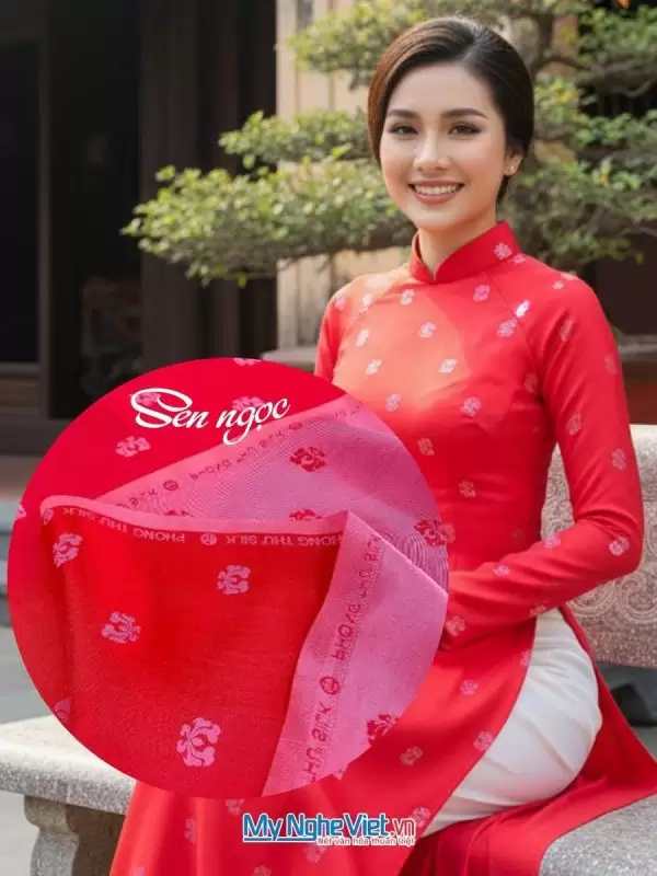 Vải Lụa Hà Đông Hồng Hồng Hoa Sen (Áo 3.7m) MNV-SHSN318