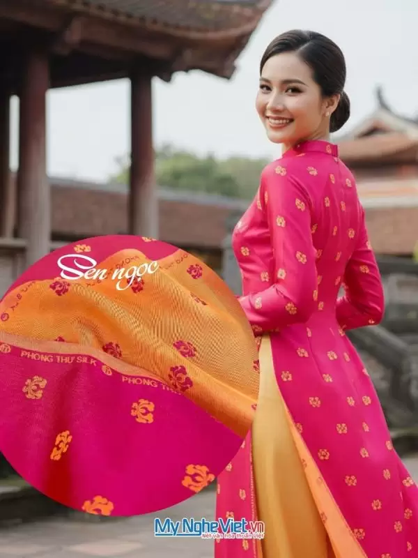 Vải Lụa Hà Đông Hồng Cam Sen (Áo 3.7m) MNV-SHSN317