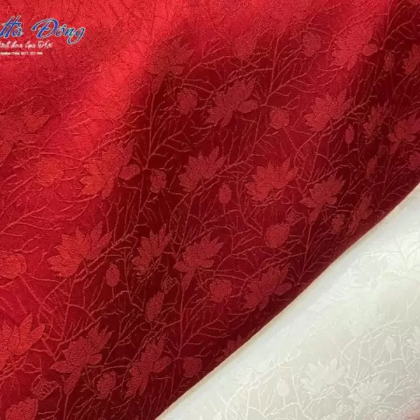 Vải May Áo Dài Cưới Cô Dâu Lụa Hà Đông Hoa Sen 70% tơ tằm
