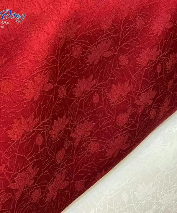 Vải May Áo Dài Cưới Cô Dâu Lụa Hà Đông Hoa Sen 70% tơ tằm