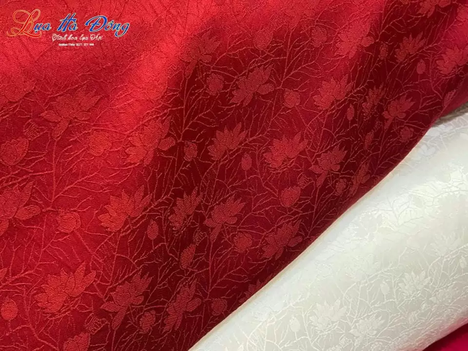 Vải May Áo Dài Cưới Cô Dâu Lụa Hà Đông Hoa Sen 70% tơ tằm