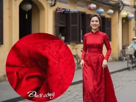 Vải Lụa Hà Đông Đuôi Công Đỏ Tươi 3.7m MNV-LHD37/13