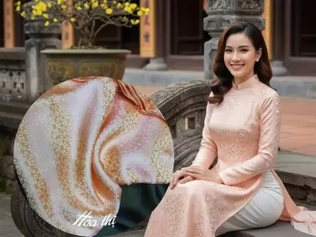 Vải áo Lụa Họa Tiết Hoa thị màu cam trà 3.7m MNV-LNL30