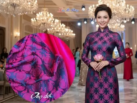 Vải Lụa Hà Đông Thọ Dơi Tròn Nhỏ Xanh Hồng 3.7m MNV-LHD37/12