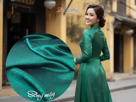 Vải áo lụa sóng mây xanh lá 3.7m LHD97-2.1