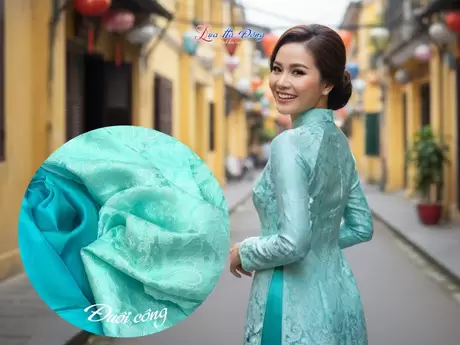 Vải lụa họa tiết đuôi công xanh thiên thanh 3.7m khổ 90 MNV-LNL122-2