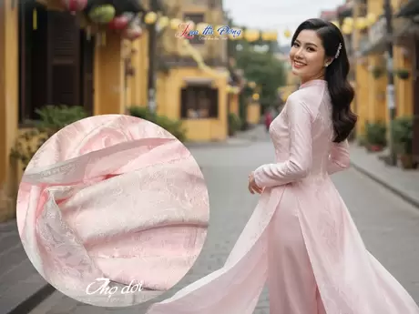 Vải Lụa Họa Tiết Đuôi Công Hồng 3.7m MNV-LNL41