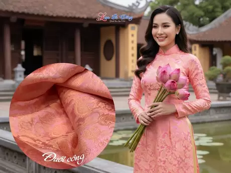 Vải Lụa Hà Đông Đuôi Công hồng cam 3.7m MNV-LHD37/20