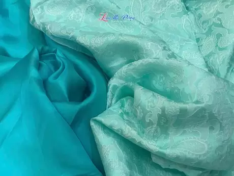 Alternative view of Vải lụa họa tiết đuôi công xanh thiên thanh 3.7m khổ 90 MNV-LNL122-2
