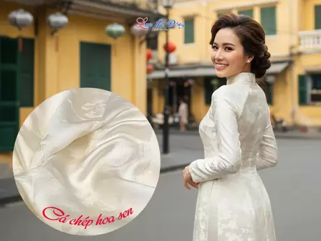 Vải lụa HĐ cá chép hoa sen 100% silk trắng ngọc trai 1m2 2m7 LNL27/1