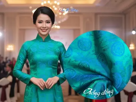 Vải Lụa Hà Đông Trống Đồng Xanh Cổ Vịt 3.7m MNV-LHD37/19