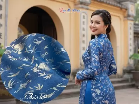 Vải lụa HĐ lựu trúc tơ tằm se không phai xanh 3.7m LNL37/2