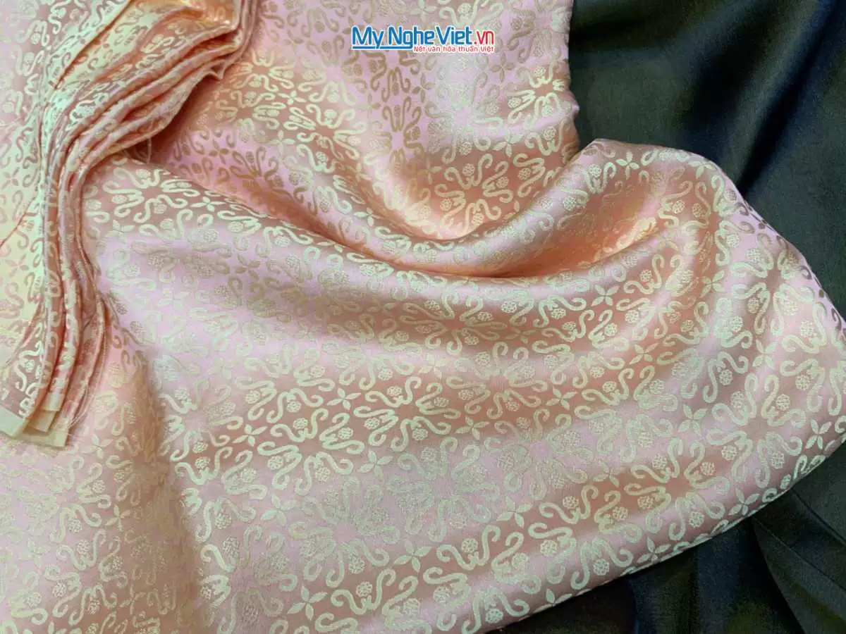 Vải áo Lụa Họa Tiết Hoa thị màu cam trà 3.7m MNV-LNL30 - Ảnh 2