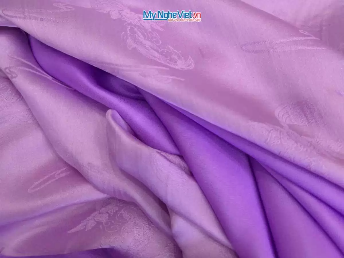 Vải lụa HĐ cá chép hoa sen 100% silk tím hoa cà 1m2 2m7 LNL27/2 - Ảnh 2
