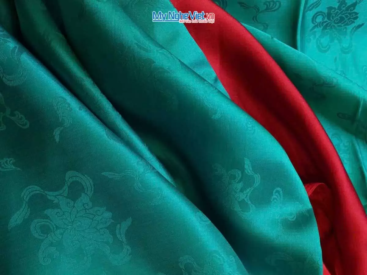 Vải lụa Hà Đông Sen Tiên xanh cổ vịt khổ 1m2 x 2.7m MNV-LNL122-10 - Ảnh 2