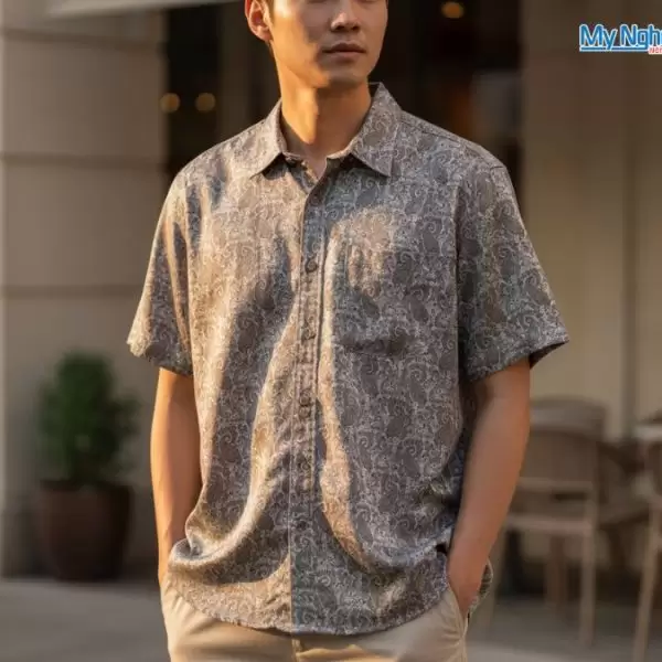 Áo Sơ Mi Nam Cọc Tay Màu Xám