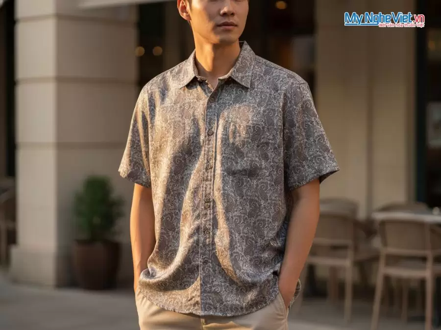 Áo Sơ Mi Nam Cọc Tay Màu Xám