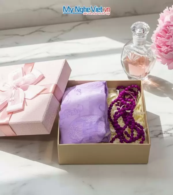 Bộ quà tặng băng đô lụa và vòng cổ lụa tơ tằm