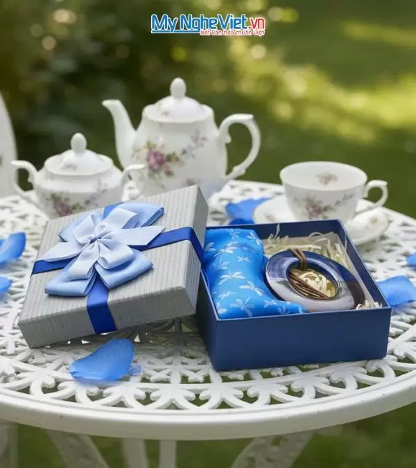 Bộ quà tặng băng đô lụa và mặt dây sơn