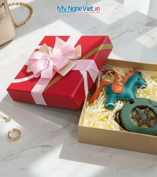 Bộ quà tặng mặt dây sừng và móc khóa ngựa bằng da