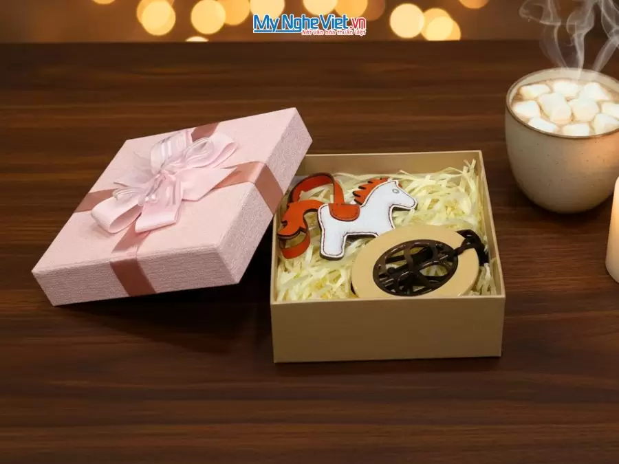 Bộ quà tặng mặt dây sơn và móc khóa ngựa bằng da