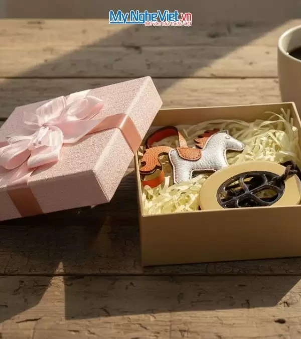 Bộ quà tặng mặt dây sơn và móc khóa ngựa bằng da
