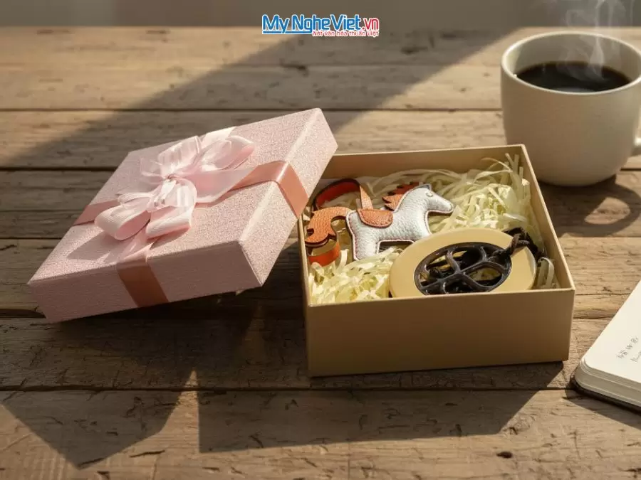 Bộ quà tặng mặt dây sơn và móc khóa ngựa bằng da