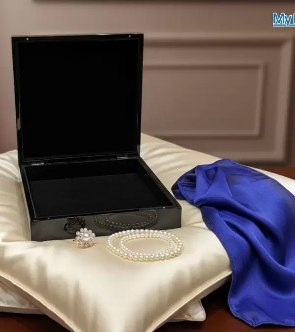 Bộ quà tặng vỏ gối lụa màu tím vàng đồng và hộp sơn mài cao cấp