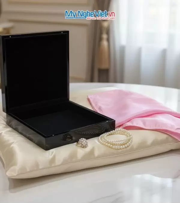 Bộ quà tặng cặp vỏ gối lụa và hộp sơn mài cao cấp