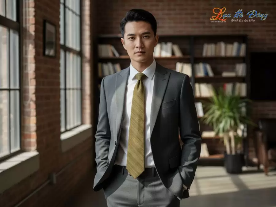 Cà vạt lụa đũi cao cấp màu xanh rêu