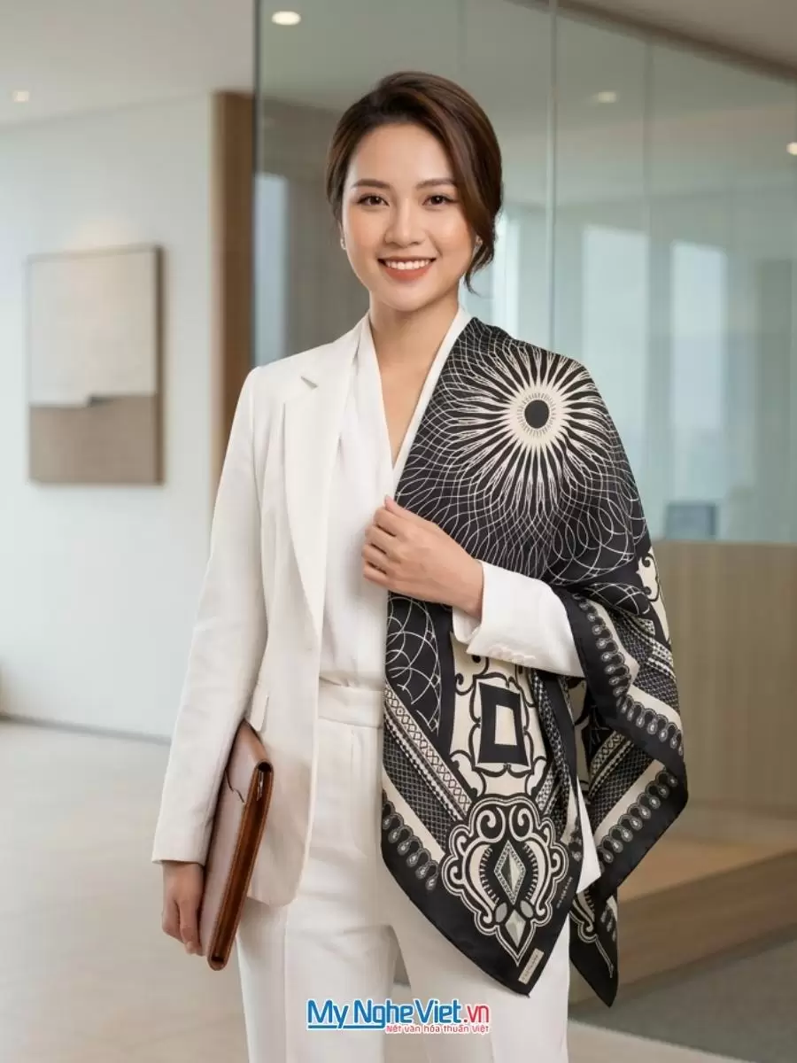Khăn lụa tơ tằm in họa tiết nghệ thuật