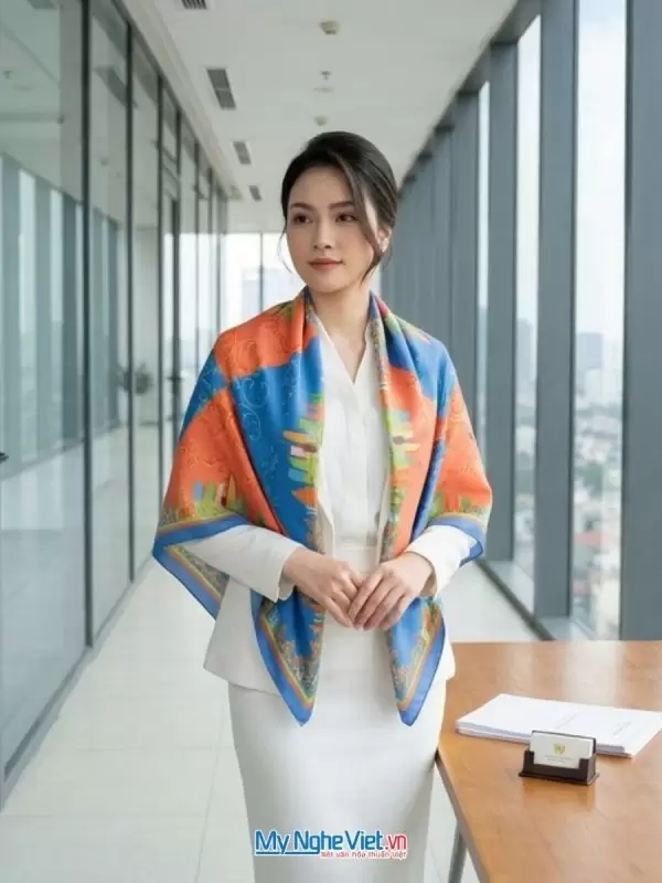 Khăn lụa tơ tằm in họa tiết nghệ thuật