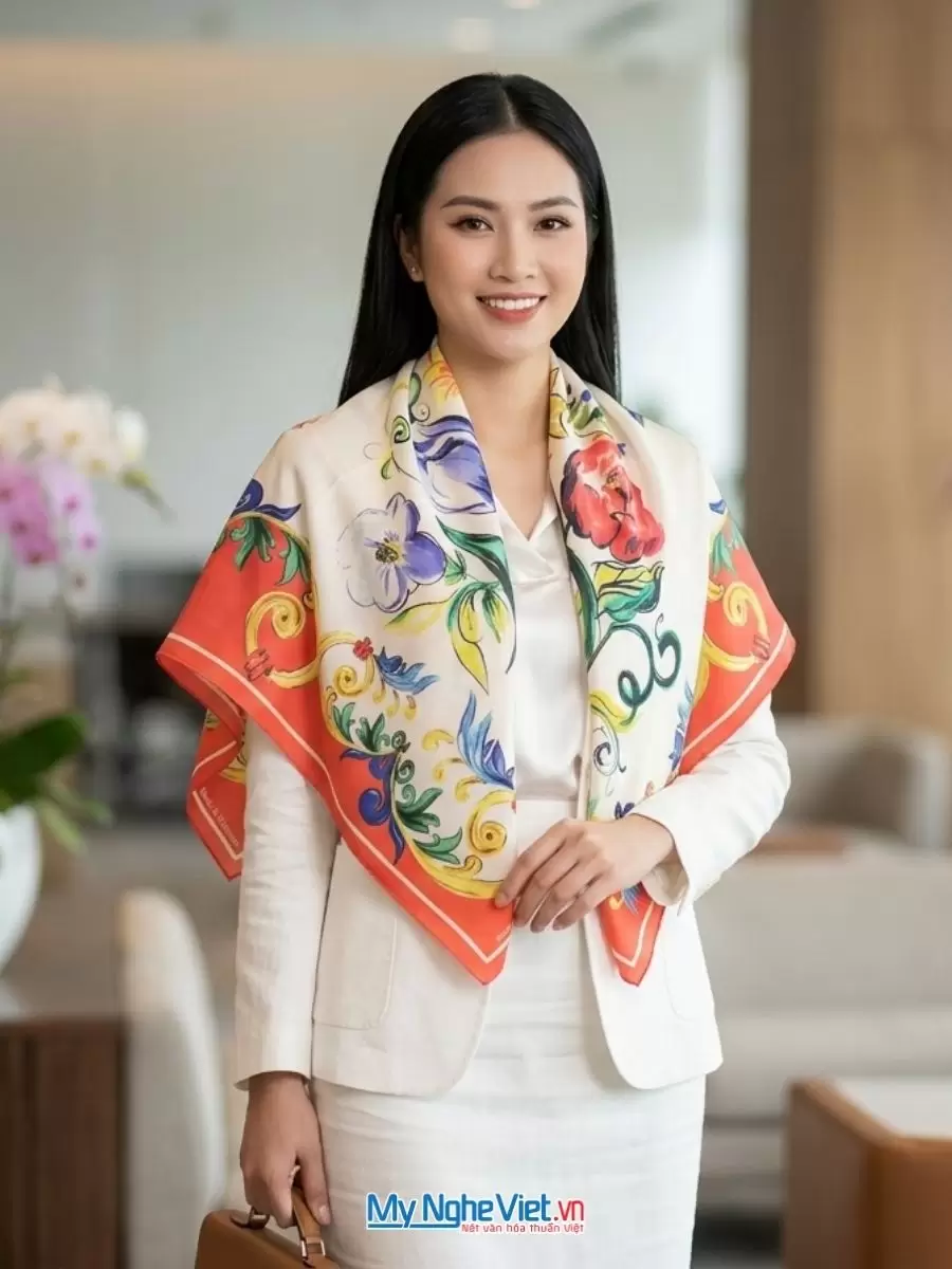 Khăn lụa tơ tằm in họa tiết nghệ thuật