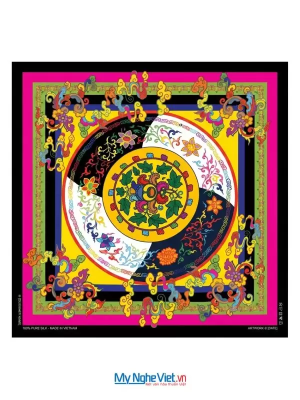 Alternative view of Khăn Lụa Tơ Tằm 100% In Họa Tiết Nghệ Thuật – Khăn Vuông 55x55cm MNV-KLPM01