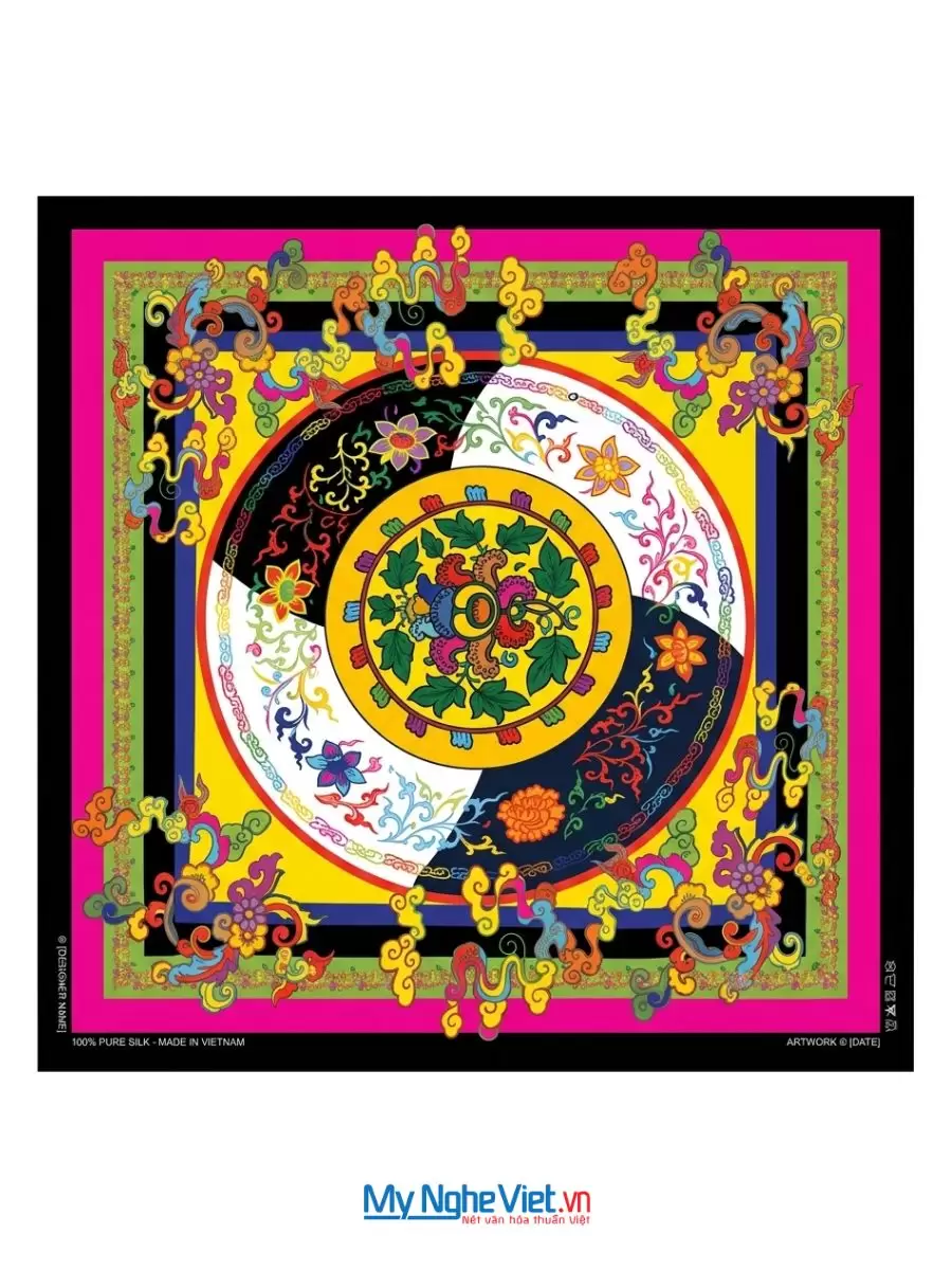 Khăn Lụa Tơ Tằm 100% In Họa Tiết Nghệ Thuật – Khăn Vuông 55x55cm MNV-KLPM01 - Ảnh 2
