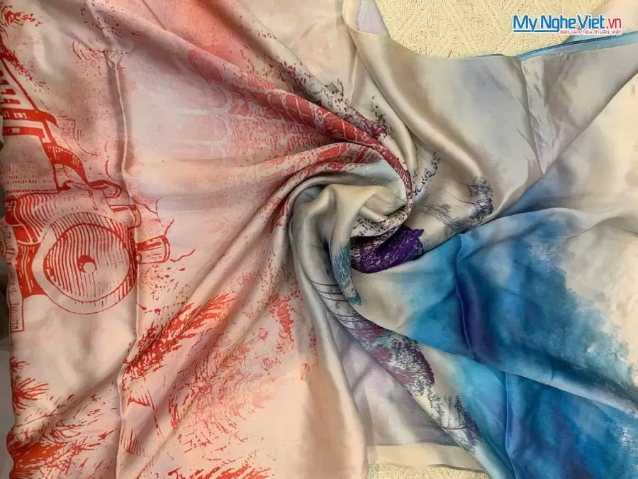 Khăn Lụa Tơ Tằm 100% Silk In Họa Tiết Nghệ Thuật