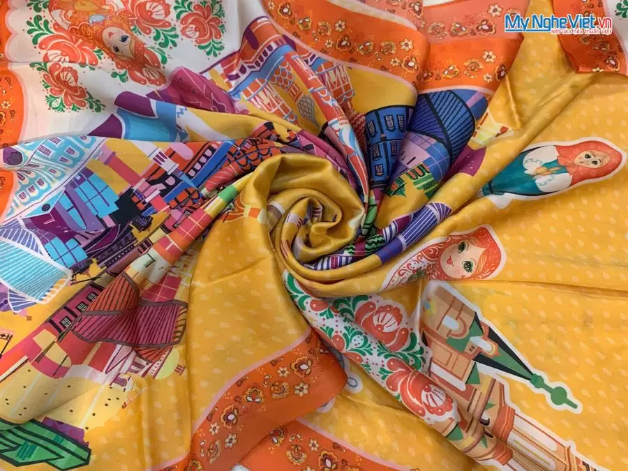 Khăn Lụa Tơ Tằm 100% Silk In Họa Tiết Nghệ Thuật
