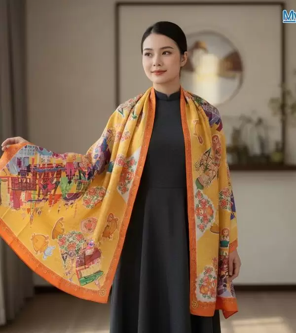 Khăn Lụa Tơ Tằm 100% Silk In Họa Tiết Nghệ Thuật