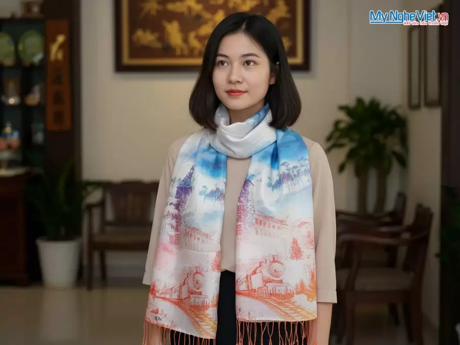 Khăn Lụa Tơ Tằm 100% Silk In Họa Tiết Nghệ Thuật