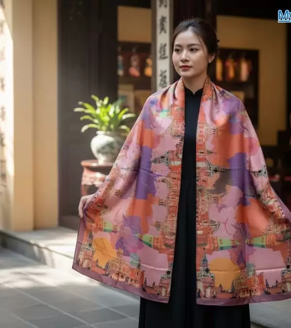 Khăn Lụa Tơ Tằm 100% Silk In Họa Tiết Nghệ Thuật