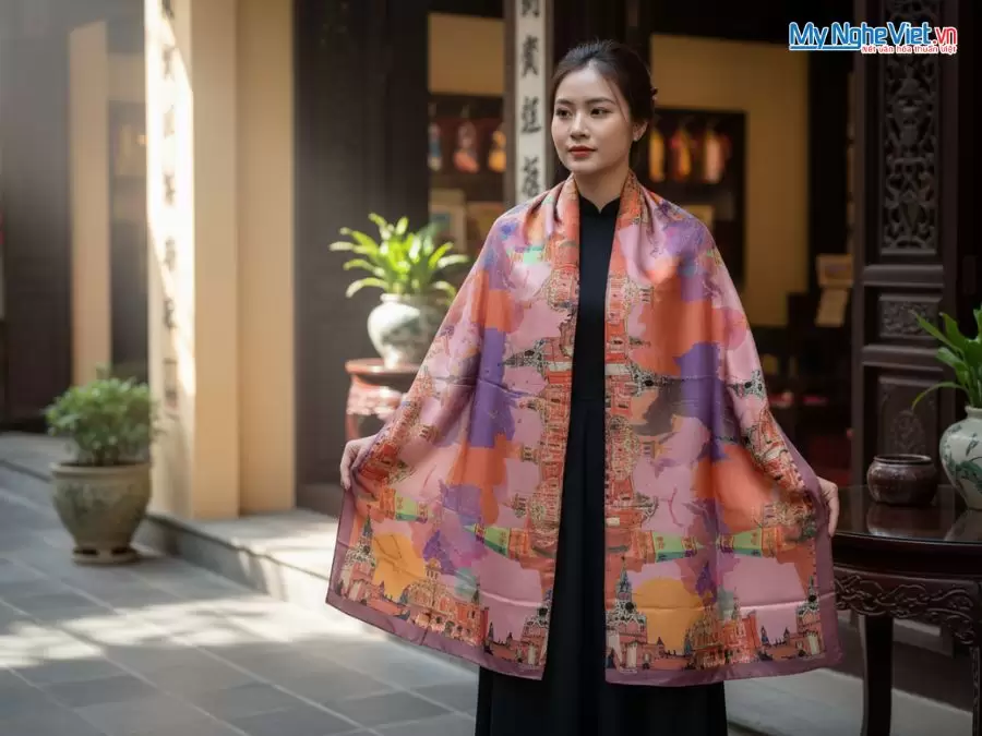 Khăn Lụa Tơ Tằm 100% Silk In Họa Tiết Nghệ Thuật