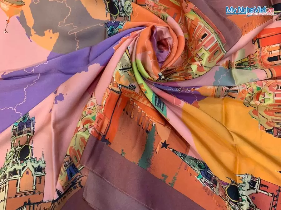 Khăn Lụa Tơ Tằm 100% Silk In Họa Tiết Nghệ Thuật